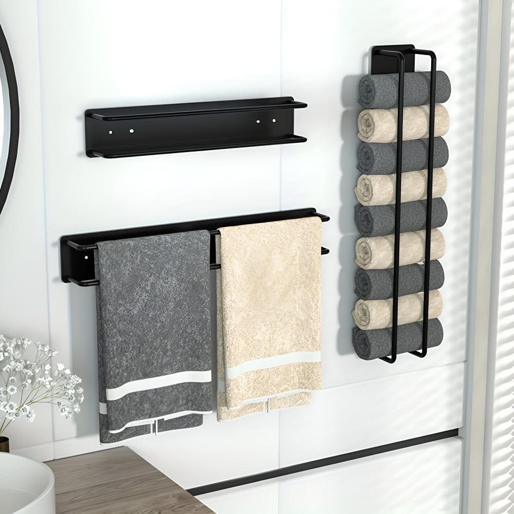 Towel Rack Wall-Mounted Matte Black Wrought Iron