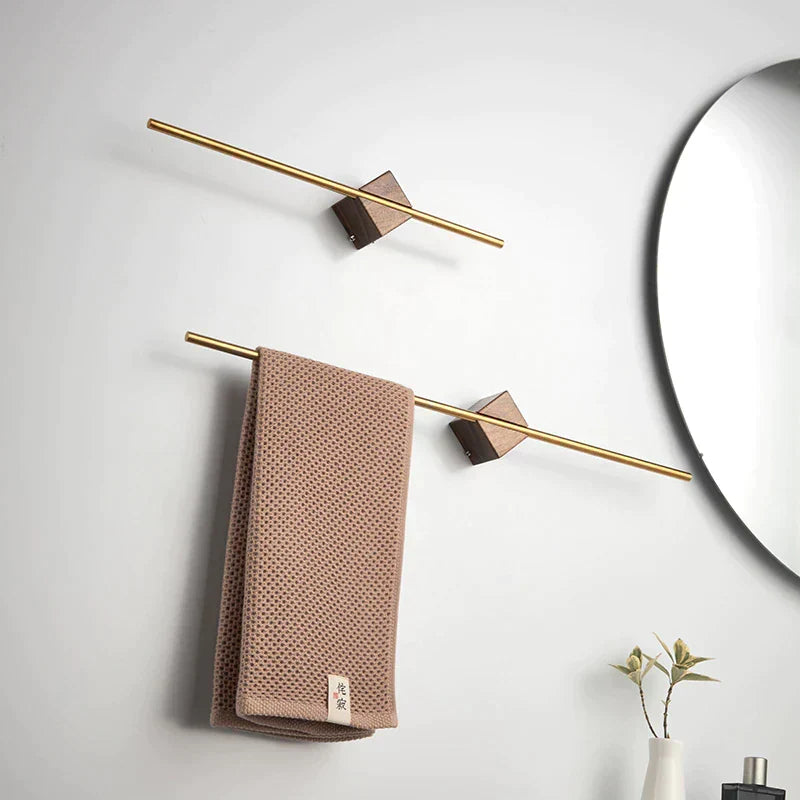 Towel Rack Wood & Stainless Steel Slim Wall-Mount