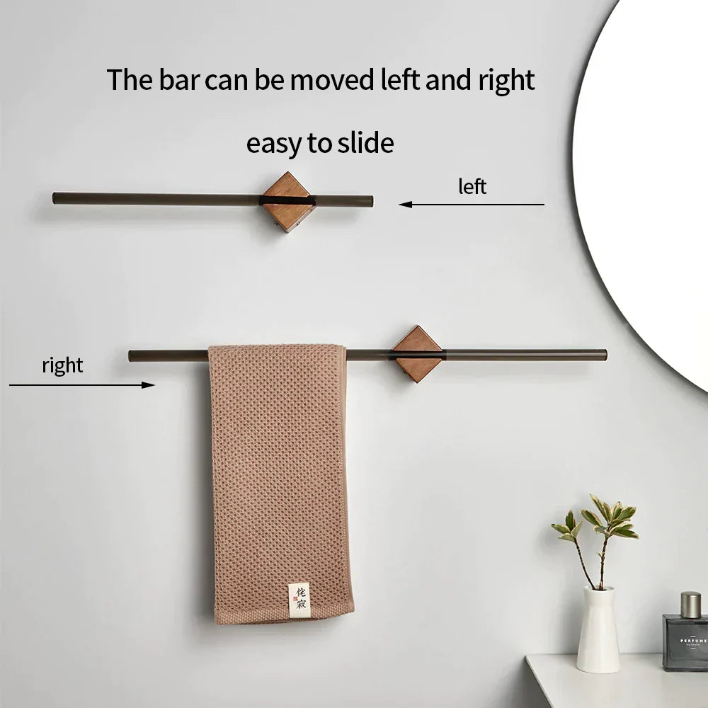 Towel Rack Wood & Stainless Steel Slim Wall-Mount