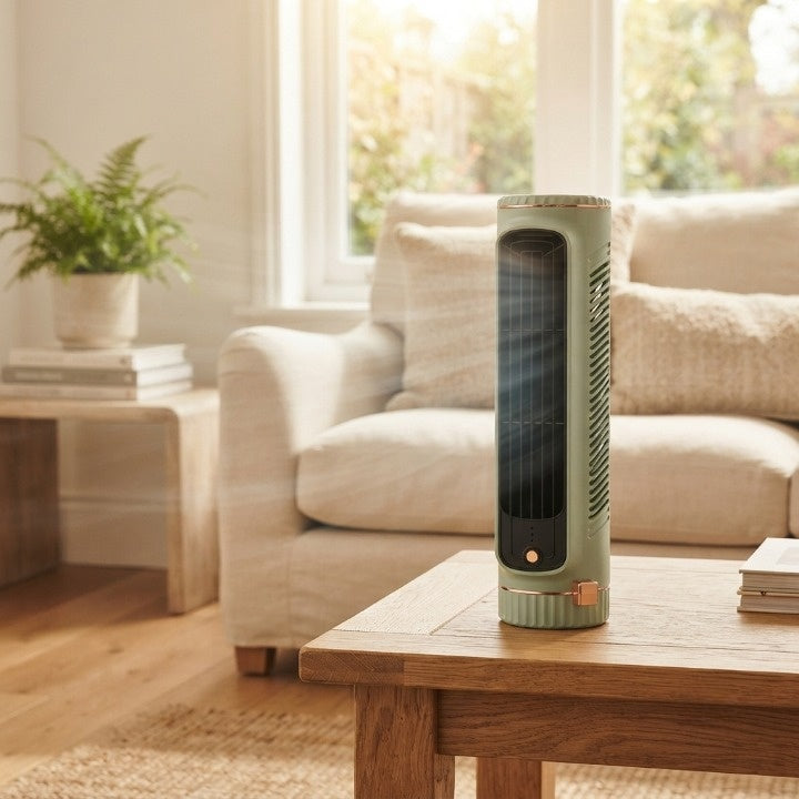 Tower Fan Cordless USB-C Rechargeable 360° Air Circulation