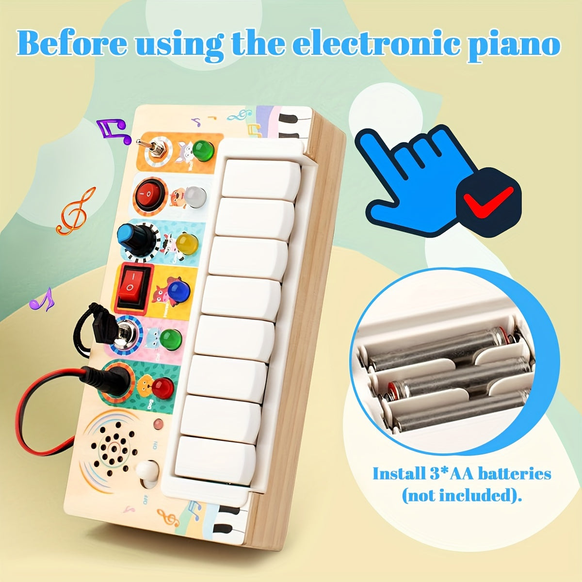 Toy Piano Wooden 8-Key Lights & Colorful Buttons