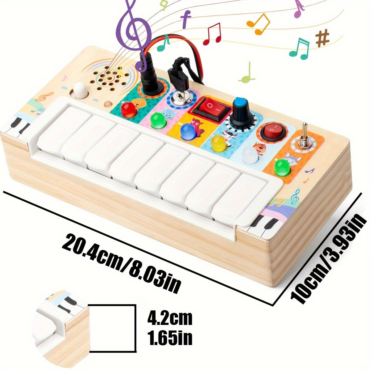 Toy Piano Wooden 8-Key Lights & Colorful Buttons