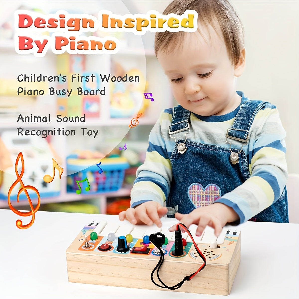 Toy Piano Wooden 8-Key Lights & Colorful Buttons