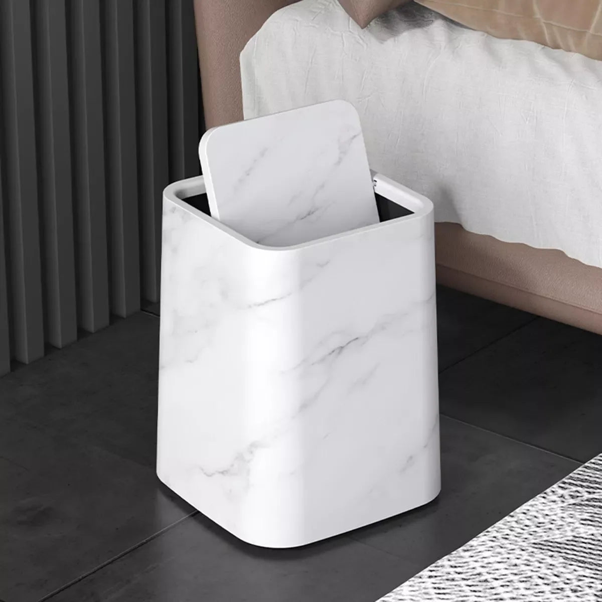 Trash Can 360° Swivel Lid Concealed Bag Compartment