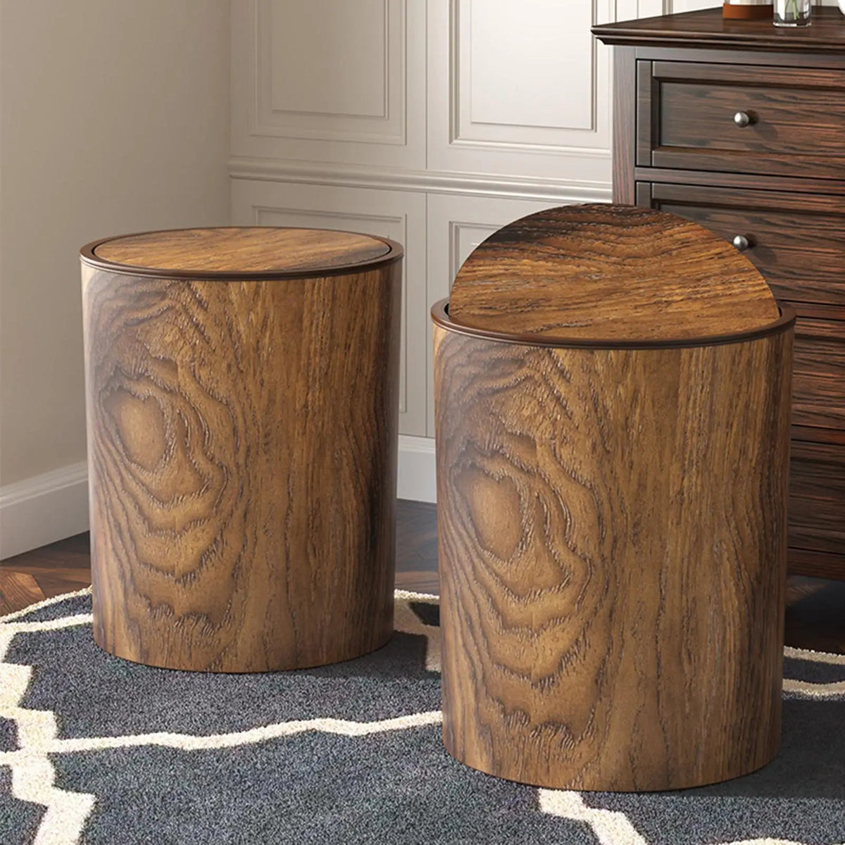 Trash Can Quiet Swing Lid Wood Grain Finish