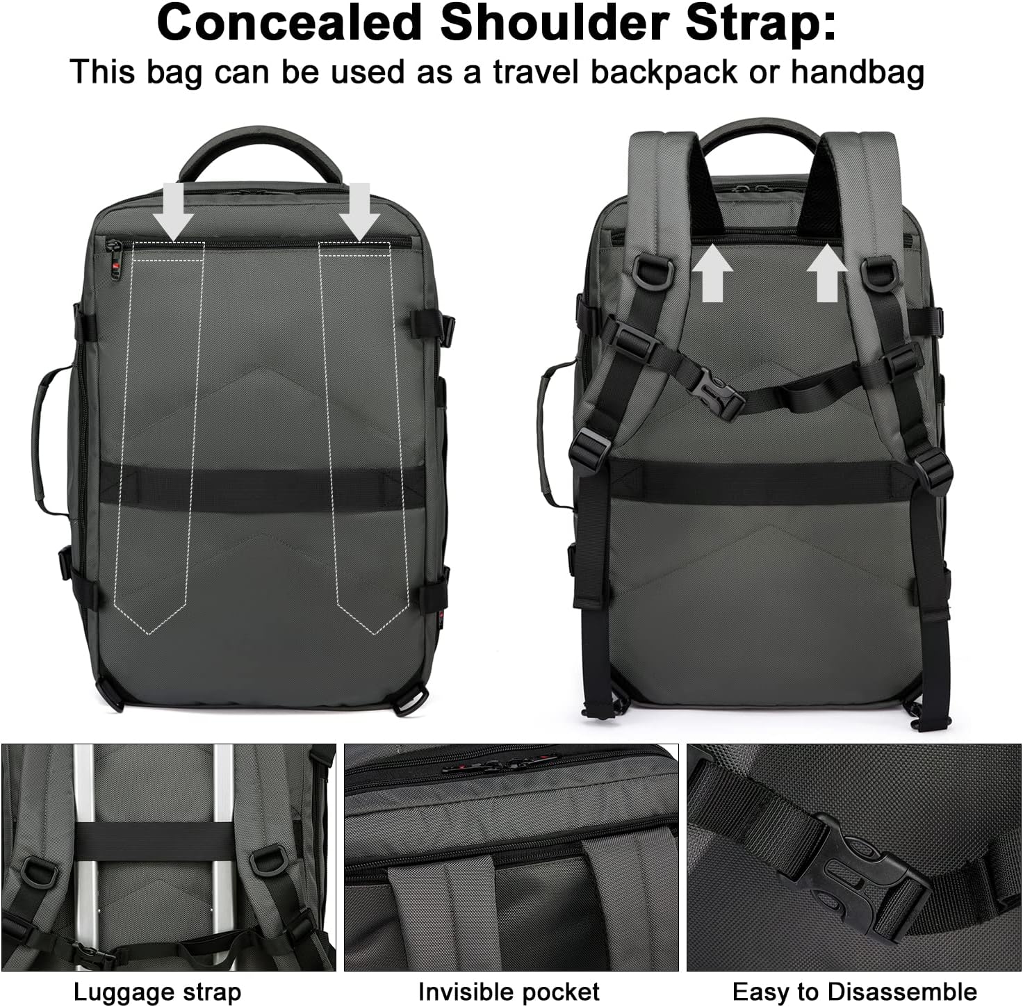 Travel Backpack Expandable 45-55L Padded Laptop Compartment Carry-On Compatible