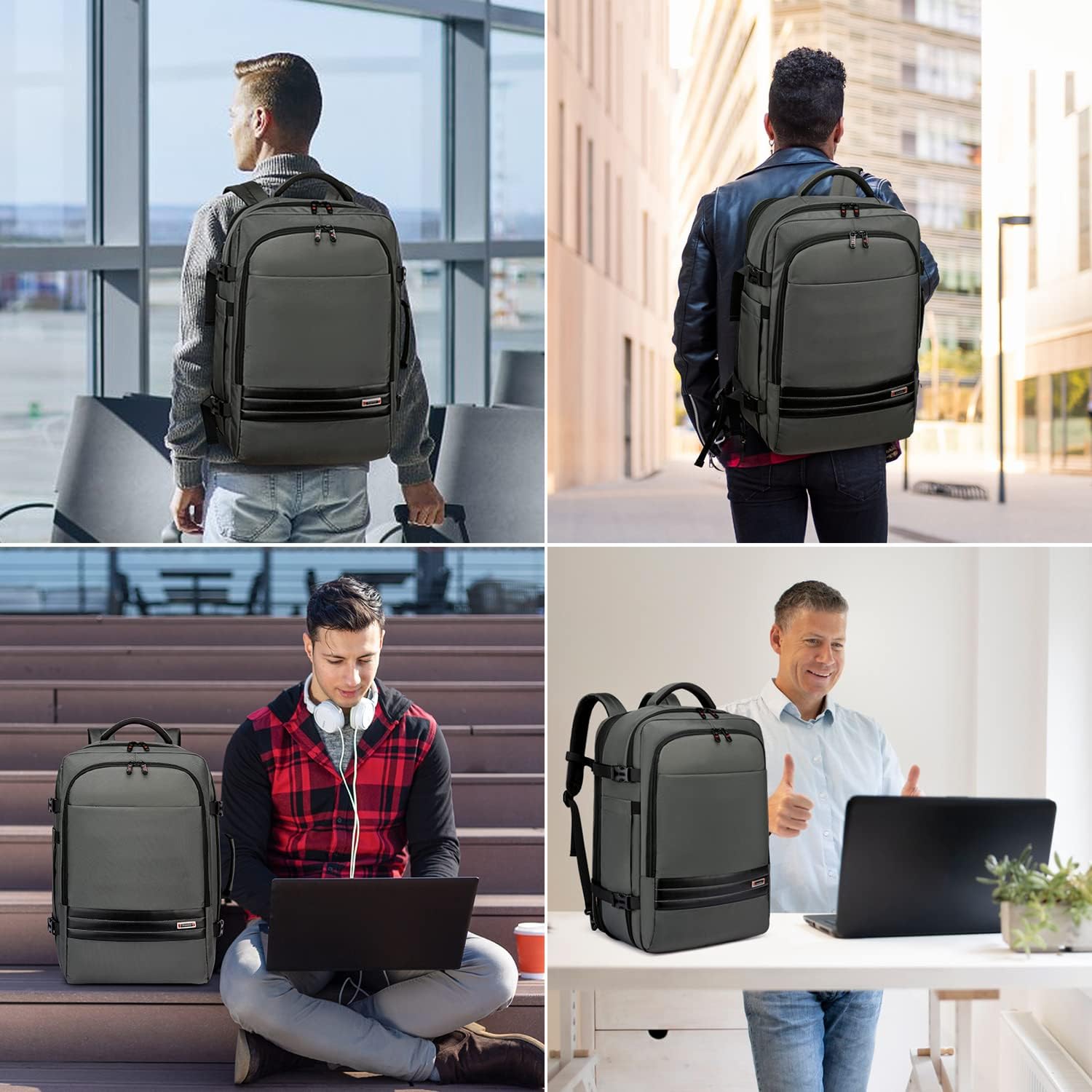 Travel Backpack Expandable 45-55L Padded Laptop Compartment Carry-On Compatible