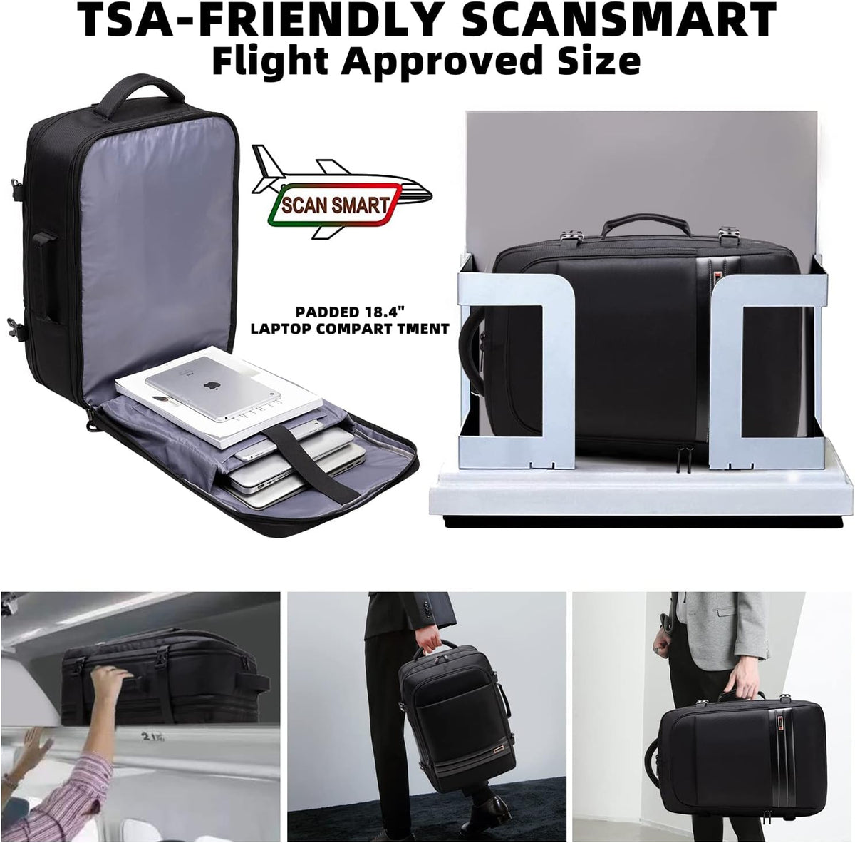 Travel Backpack Expandable 45-55L Padded Laptop Compartment Carry-On Compatible