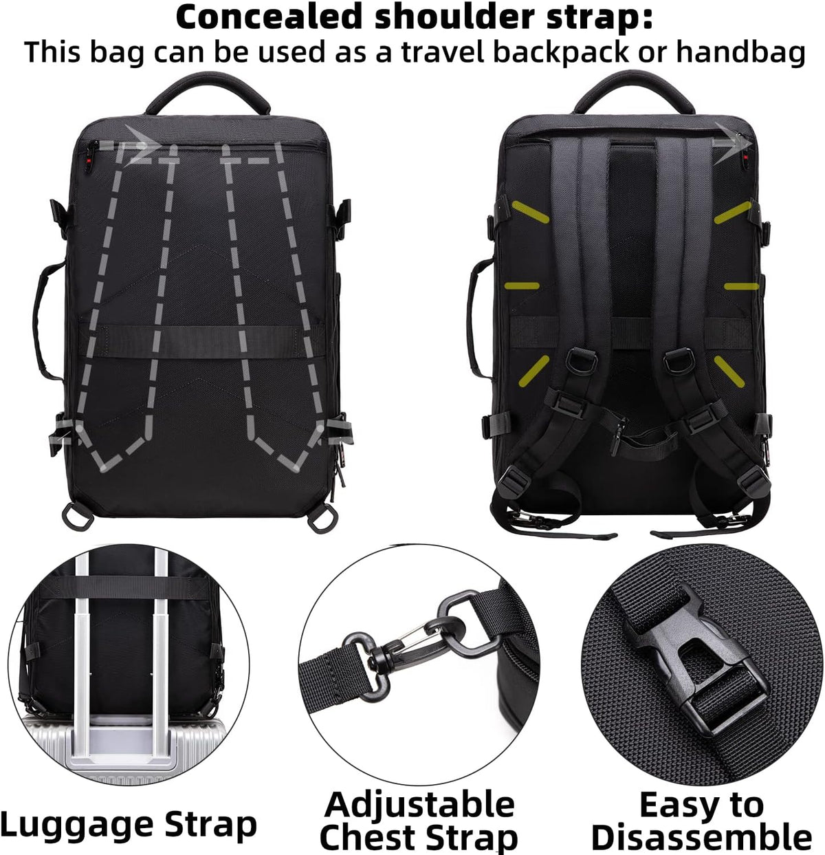 Travel Backpack Expandable 45-55L Padded Laptop Compartment Carry-On Compatible