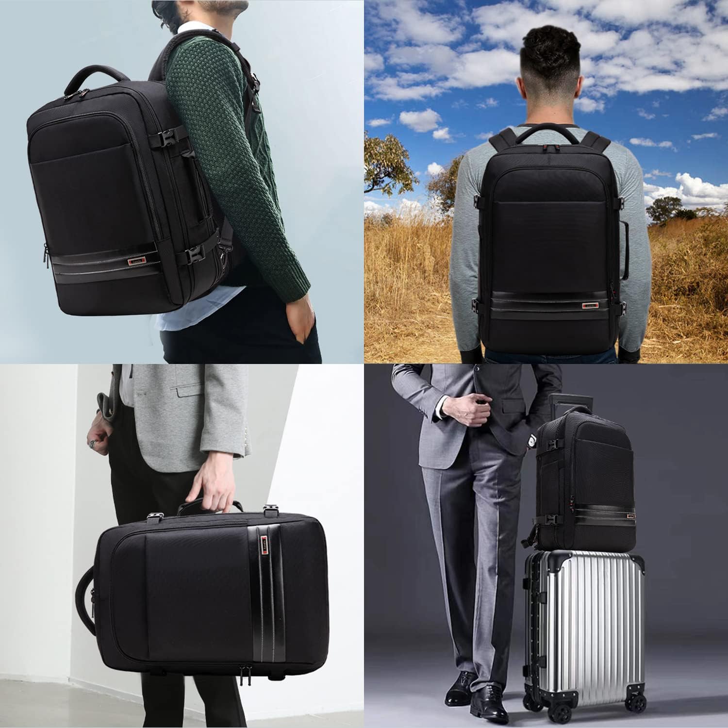 Travel Backpack Expandable 45-55L Padded Laptop Compartment Carry-On Compatible