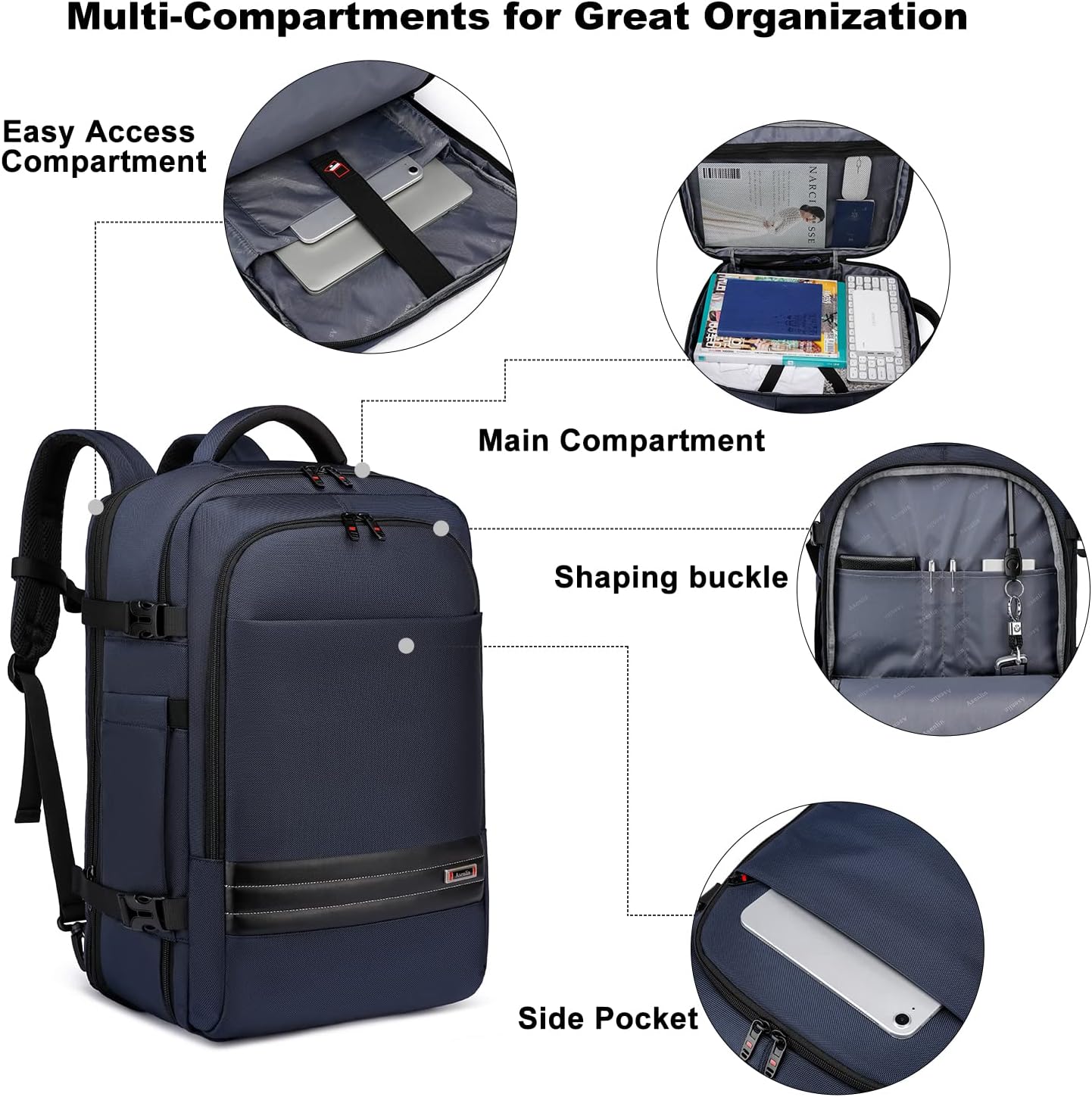 Travel Backpack Expandable 45-55L Padded Laptop Compartment Carry-On Compatible