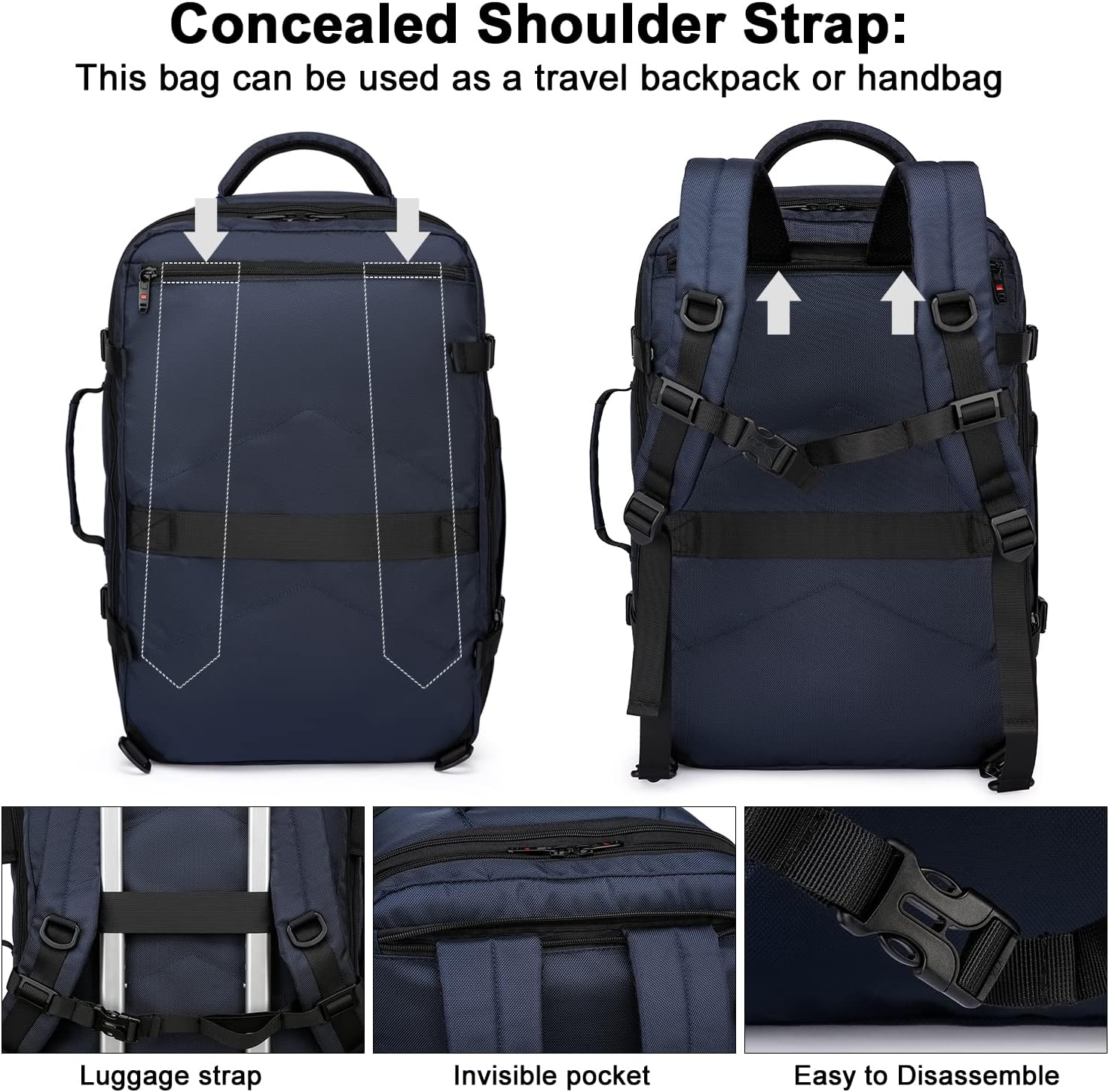 Travel Backpack Expandable 45-55L Padded Laptop Compartment Carry-On Compatible