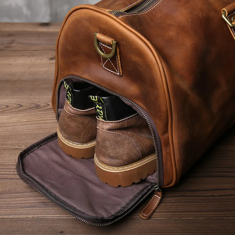 Travel Bag Crazy Horse Leather Detachable Shoulder Strap