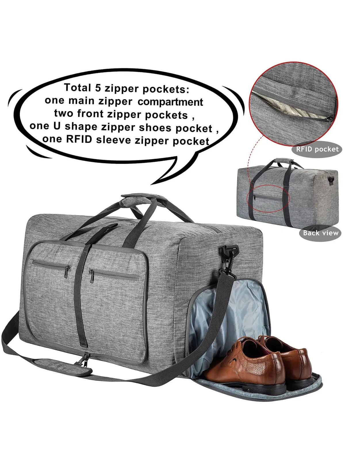 Travel Bag Foldable 65L Multiple Zip Pockets
