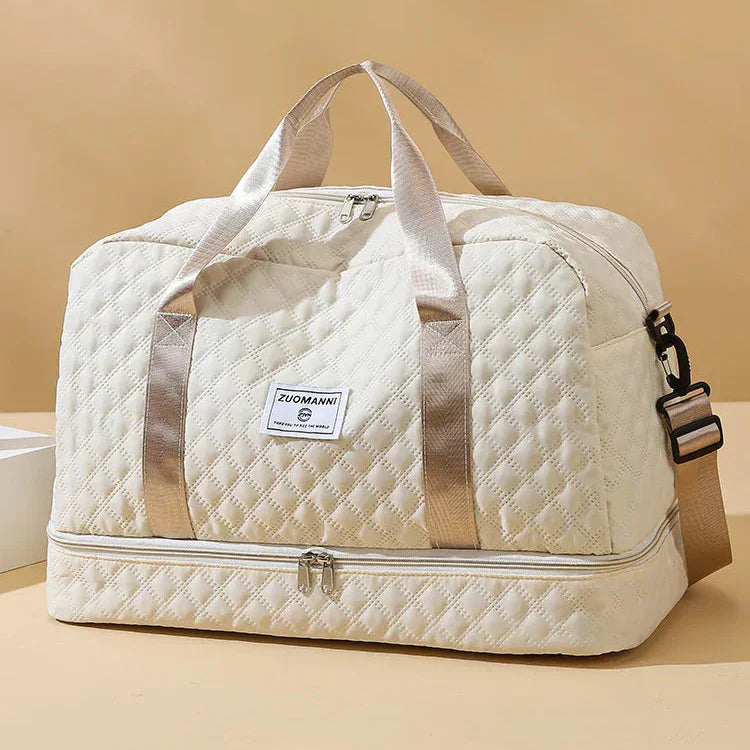 Travel Bag Quilted Water-Repellent Shoe Compartment & Wet Zone