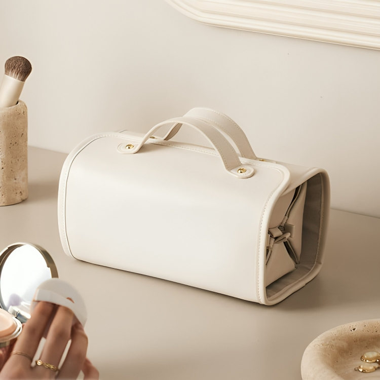 Travel Cosmetic Bag Detachable Compartments Waterproof PU Leather