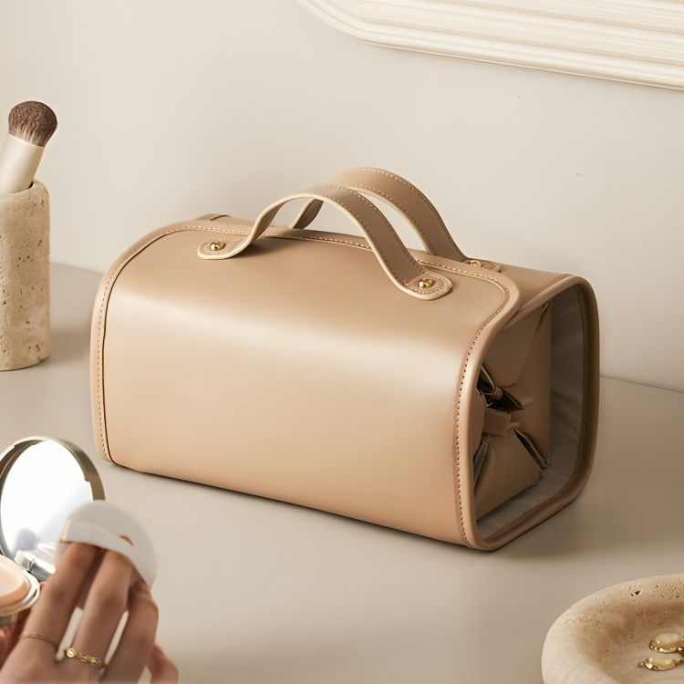 Travel Cosmetic Bag Detachable Compartments Waterproof PU Leather