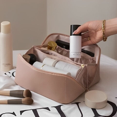 Travel Cosmetic Bag Double-Layer Water-Repellent PU Leather