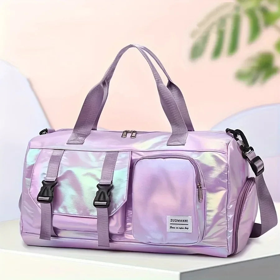 Travel Duffel Bag Holographic Nylon Separate Shoe Compartment