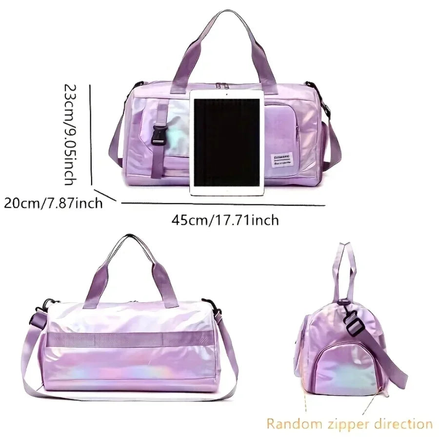 Travel Duffel Bag Holographic Nylon Separate Shoe Compartment