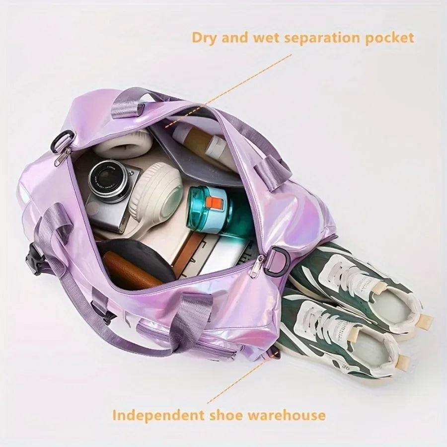 Travel Duffel Bag Holographic Nylon Separate Shoe Compartment