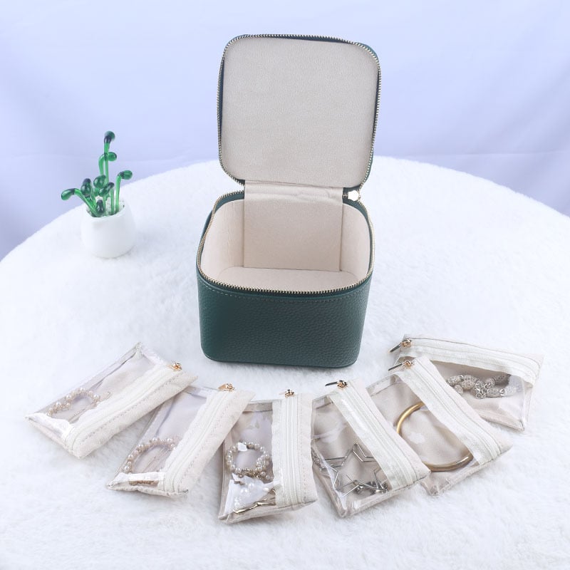 Travel Jewelry Organizer 12 Zippered Compartments Transparent Lids