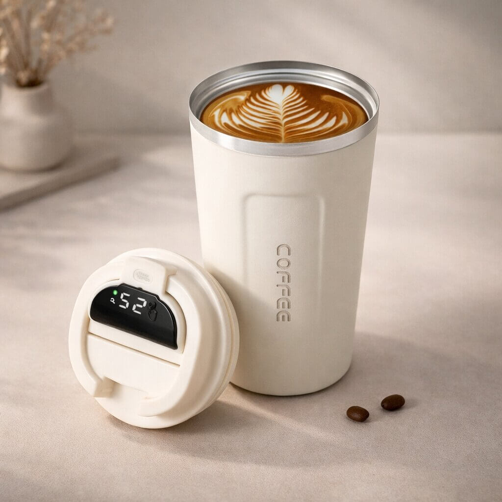 Travel Mug Digital Temperature Display Vacuum Insulated Leak-Proof Lid