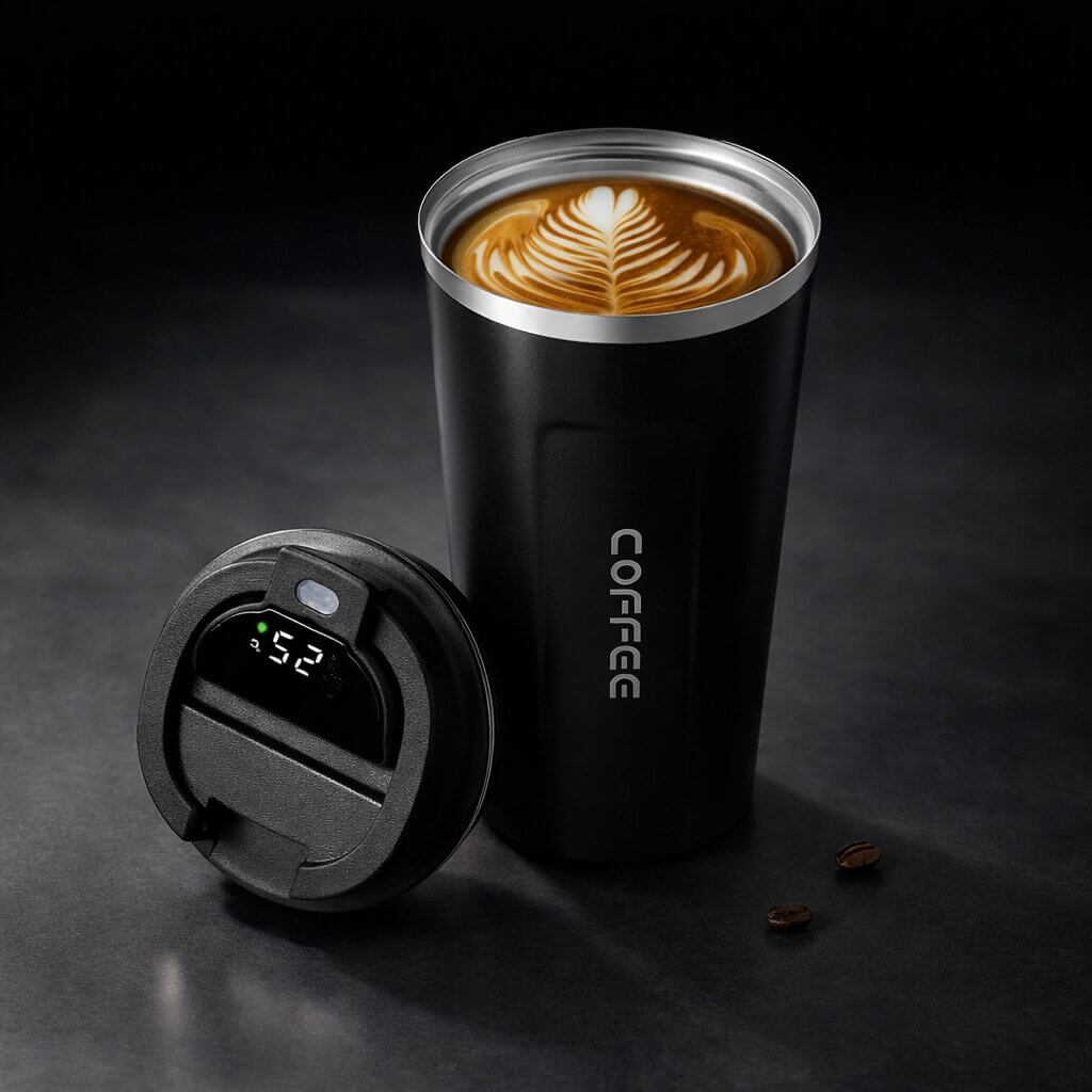 Travel Mug Digital Temperature Display Vacuum Insulated Leak-Proof Lid