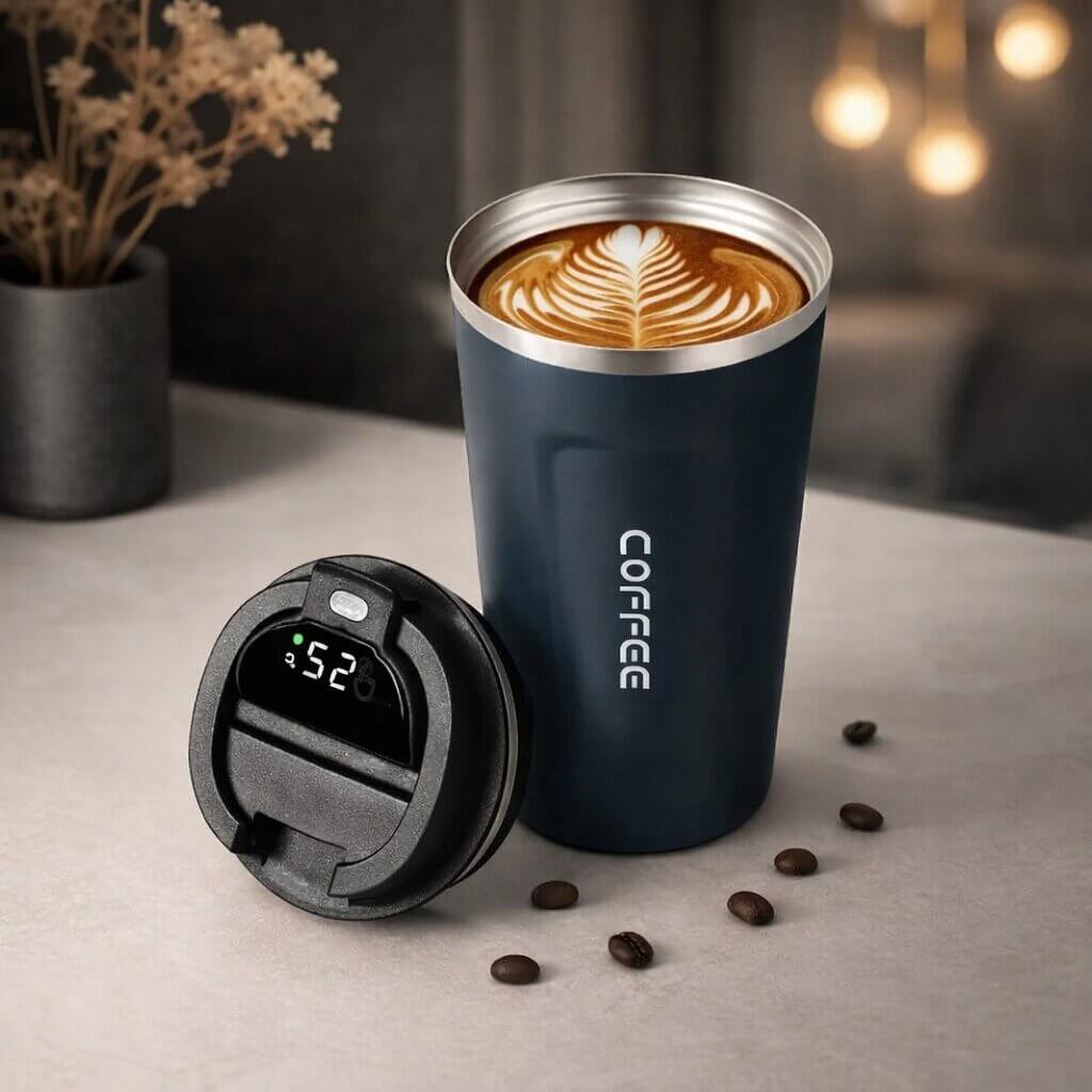 Travel Mug Digital Temperature Display Vacuum Insulated Leak-Proof Lid
