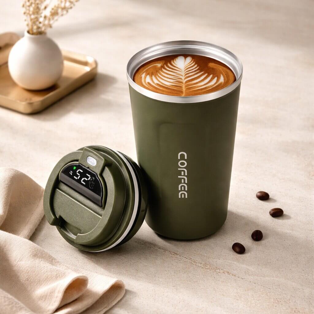 Travel Mug Digital Temperature Display Vacuum Insulated Leak-Proof Lid