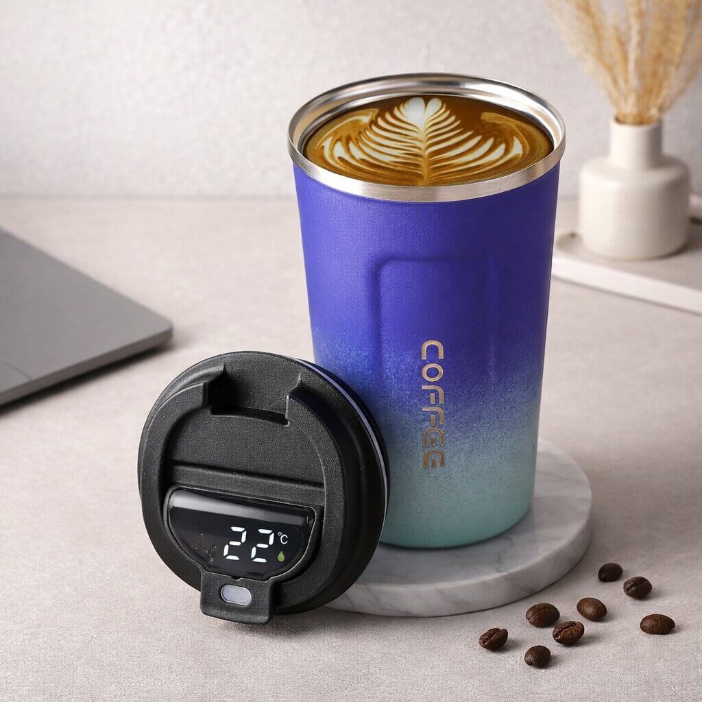 Travel Mug Digital Temperature Display Vacuum Insulated Leak-Proof Lid