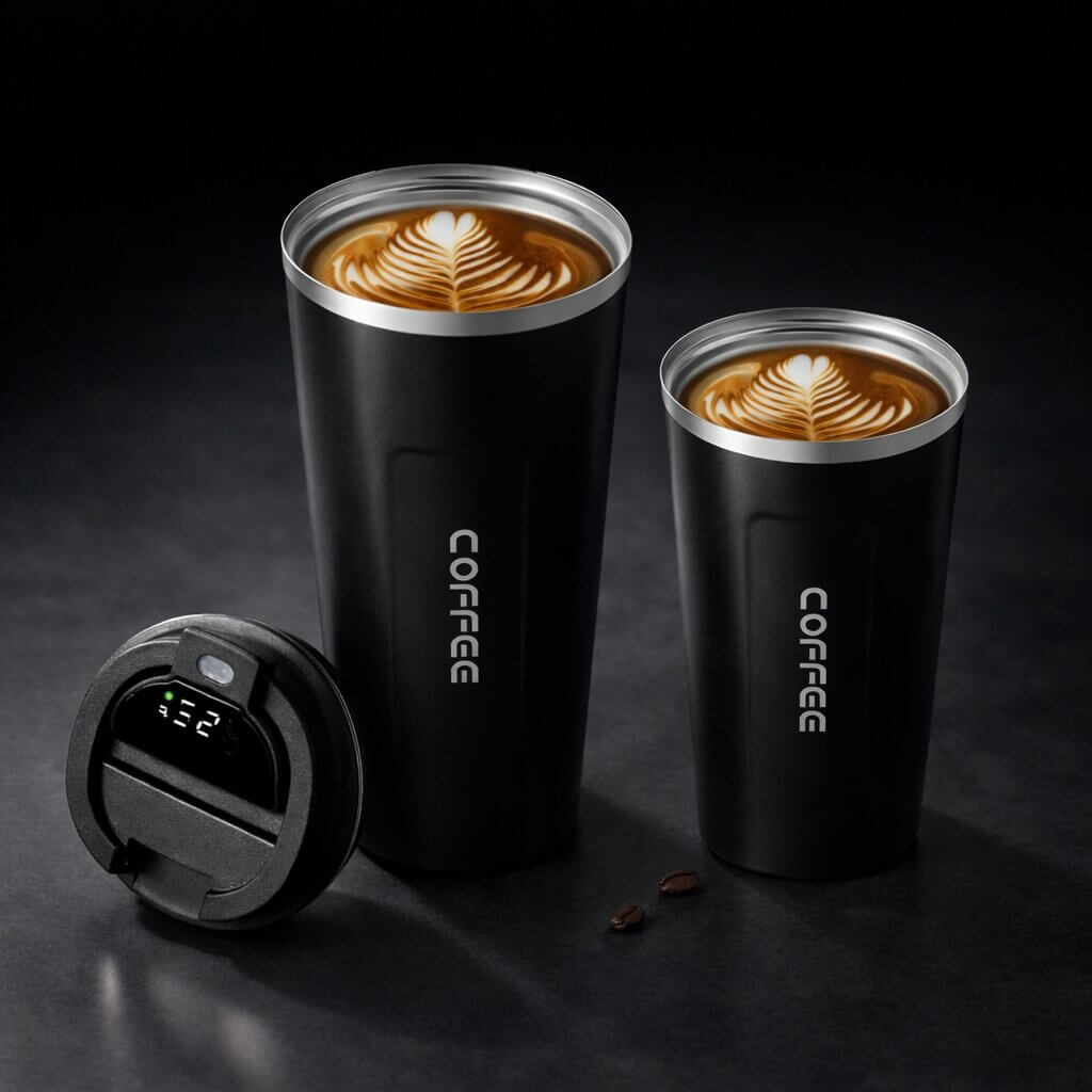 Travel Mug Digital Temperature Display Vacuum Insulated Leak-Proof Lid