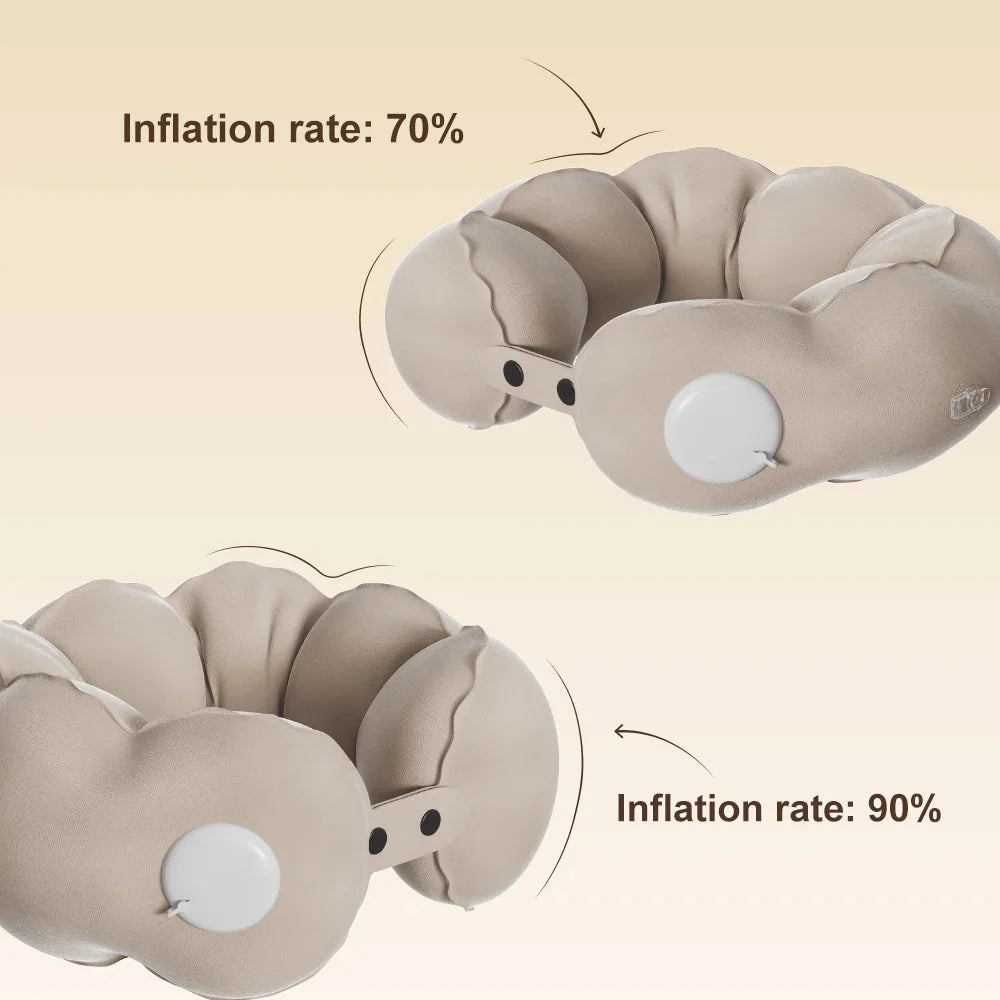 Travel Neck Pillow Inflatable Built-In Pump & Adjustable Firmness