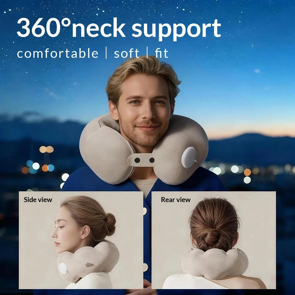 Travel Neck Pillow Inflatable Built-In Pump & Adjustable Firmness