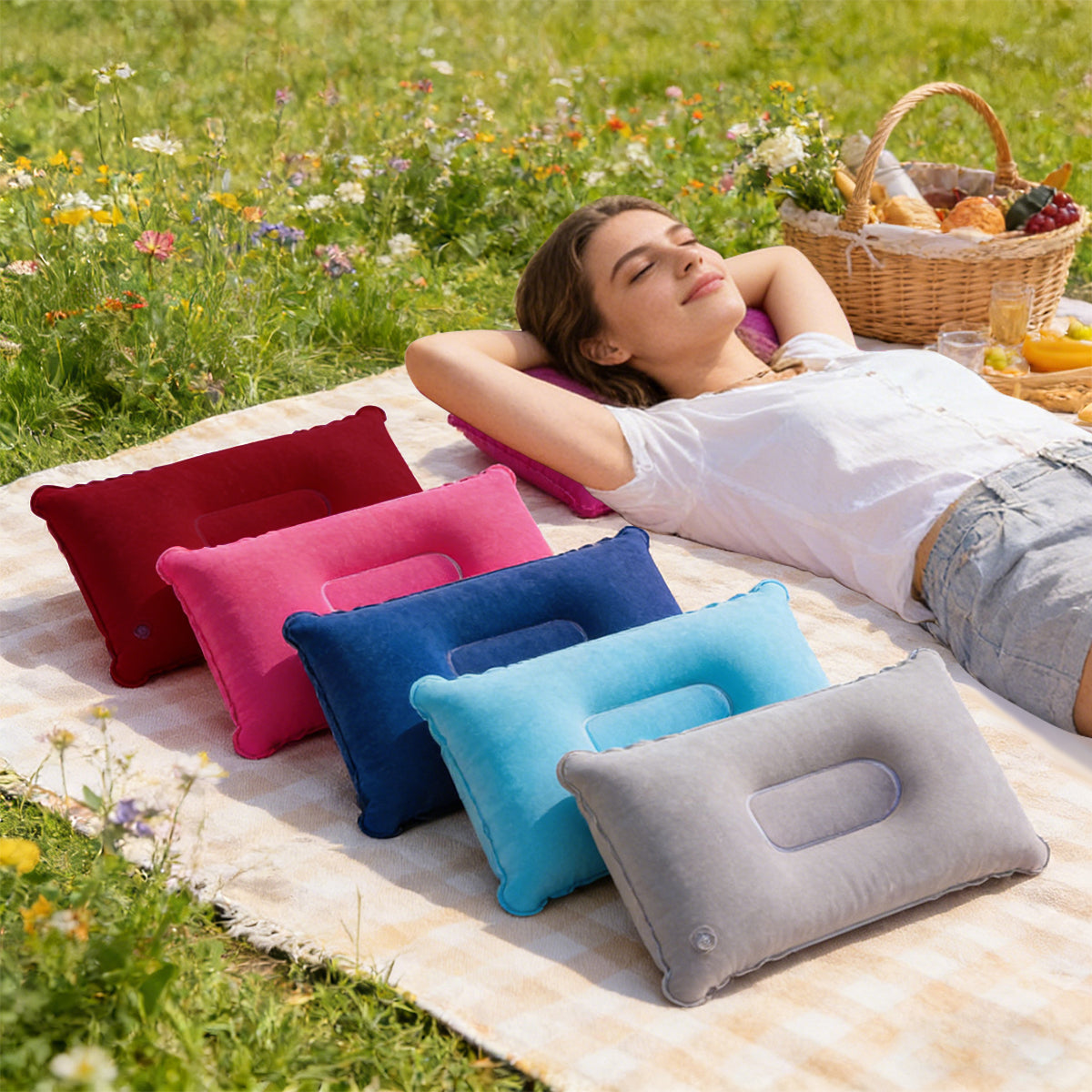 Travel Pillow Set Inflatable Neck & Lumbar Support
