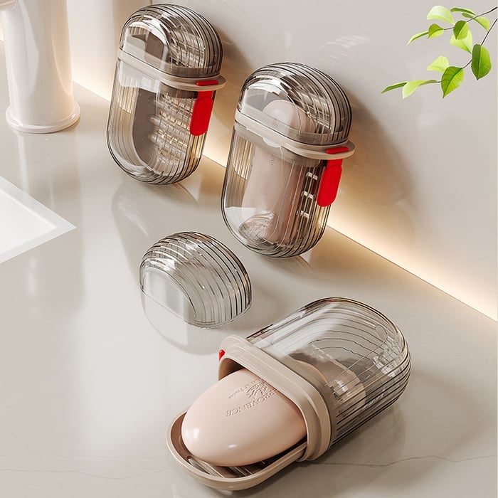 Travel Soap Case Drainage Grid & Leak-Proof Snap-Lock Lid
