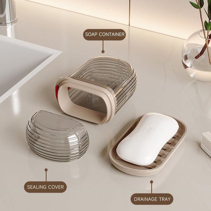 Travel Soap Case Drainage Grid & Leak-Proof Snap-Lock Lid