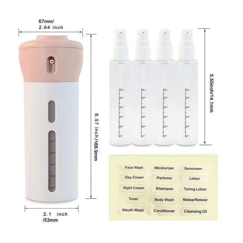 Travel Toiletry Bottle 4-Chamber Leak-Proof & Refillable