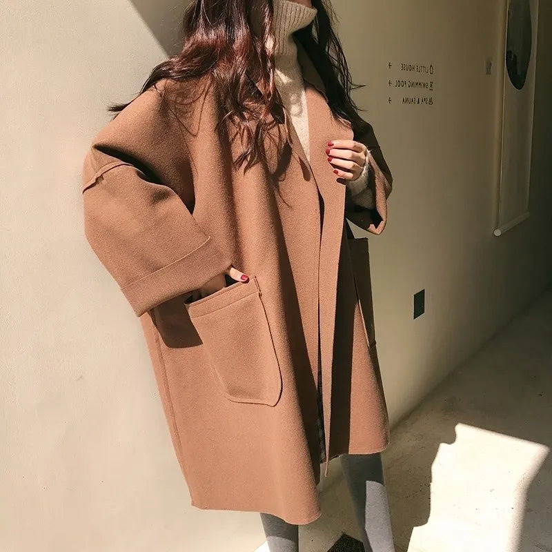 Trench Coat Oversized Wool Blend Warm