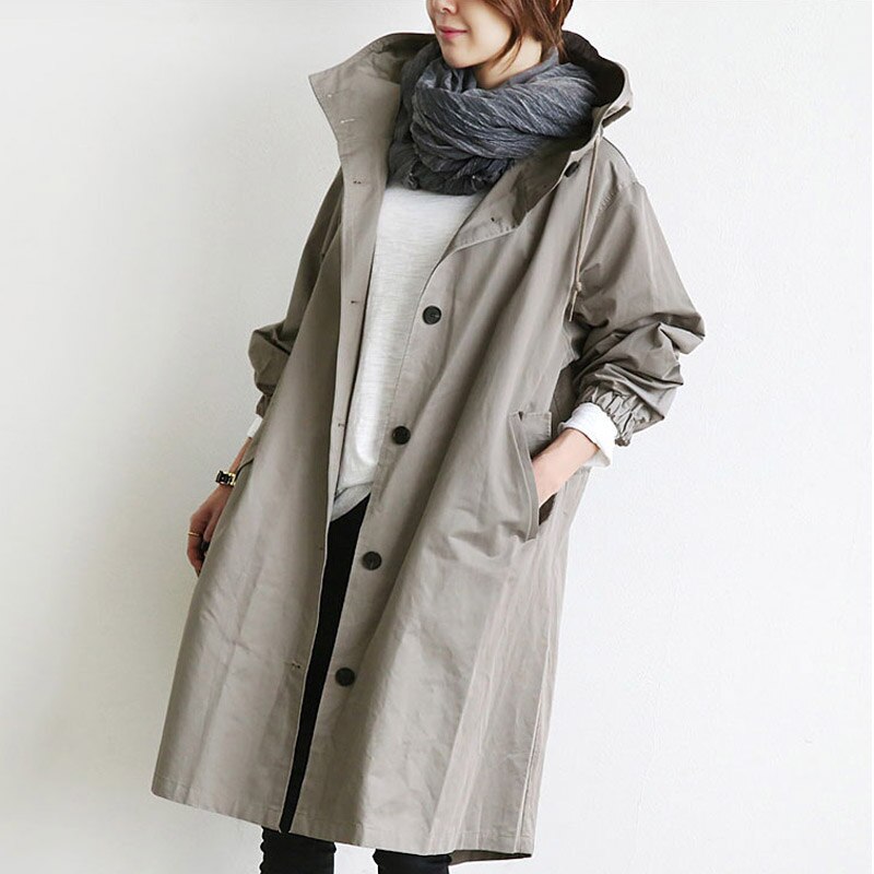 Trench Coat Water-Repellent Adjustable Hood & Pockets