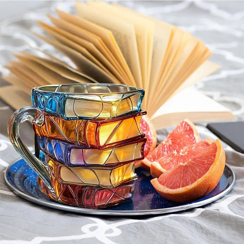Tumbler Hand-Blown & Hand-Painted Stacked Book Lead-Free Glass