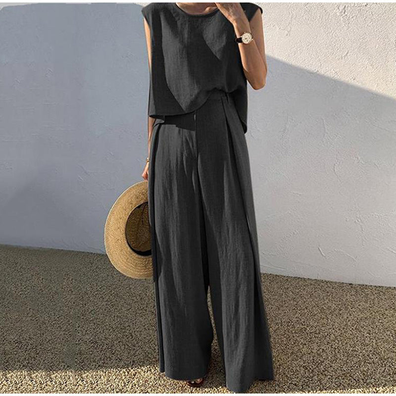Two-Piece Set Cotton & Linen Blend Relaxed Fit