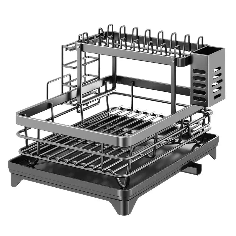 Two-Tier Dish Rack Reinforced Steel Drip Tray & Cutlery Holder