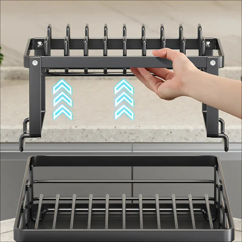 Two-Tier Dish Rack Reinforced Steel Drip Tray & Cutlery Holder