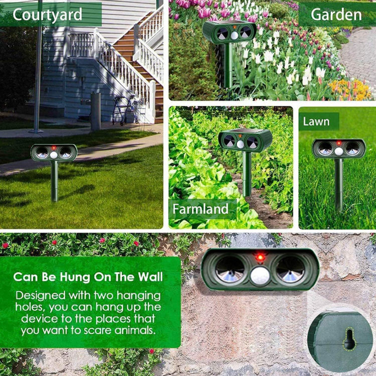 Ultrasonic Animal Repeller Solar-Powered Weatherproof 26 Ft Range