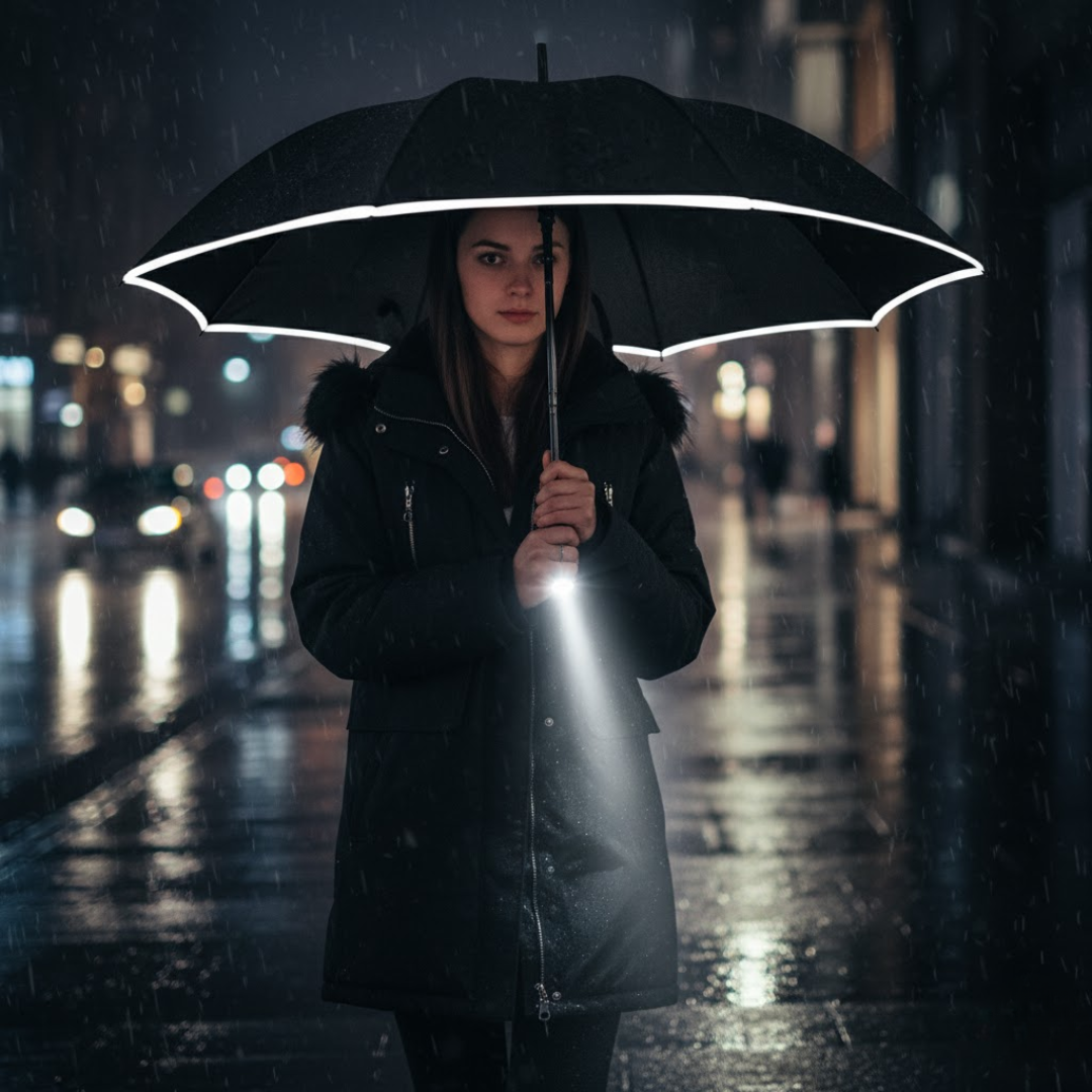Umbrella Automatic Open & LED Handle Wind-Resistant Fiberglass