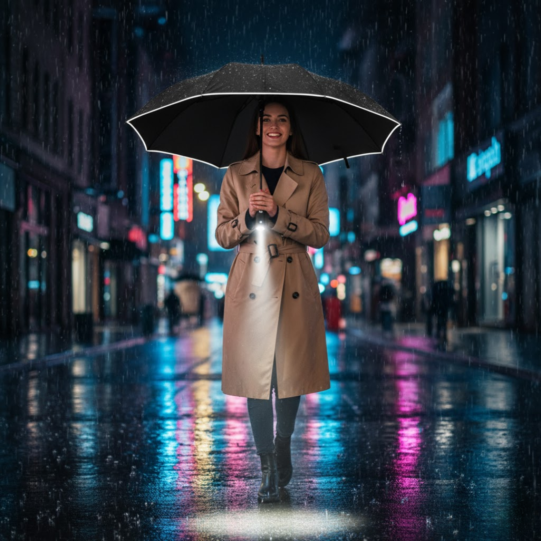Umbrella Automatic Open & LED Handle Wind-Resistant Fiberglass