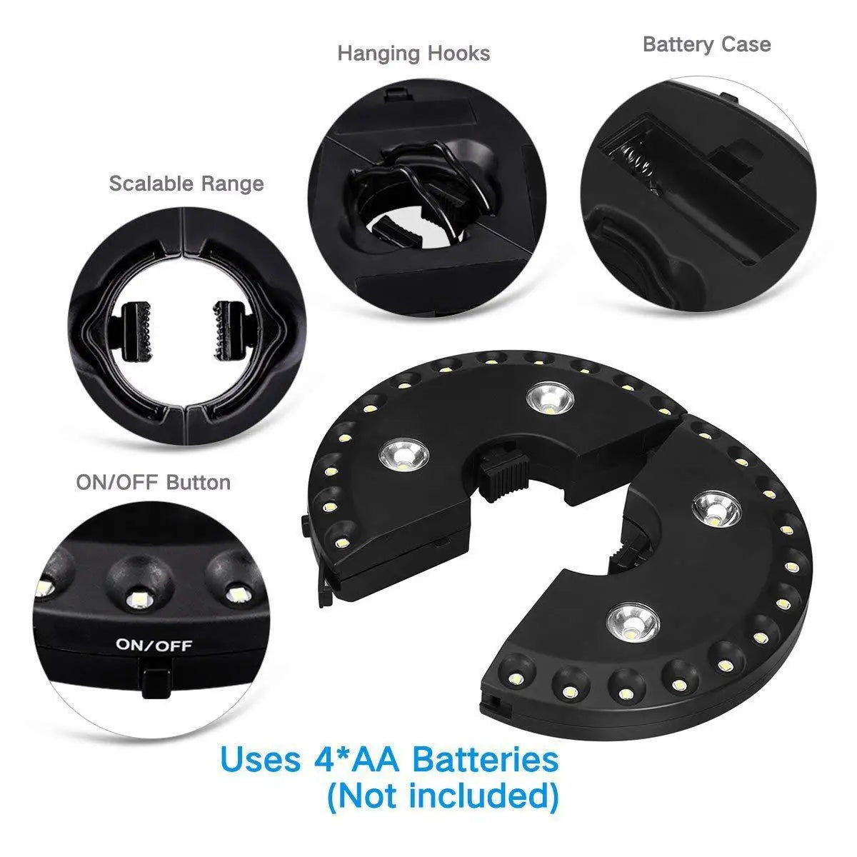 Umbrella Light Clip-On Battery-Powered Weather-Resistant