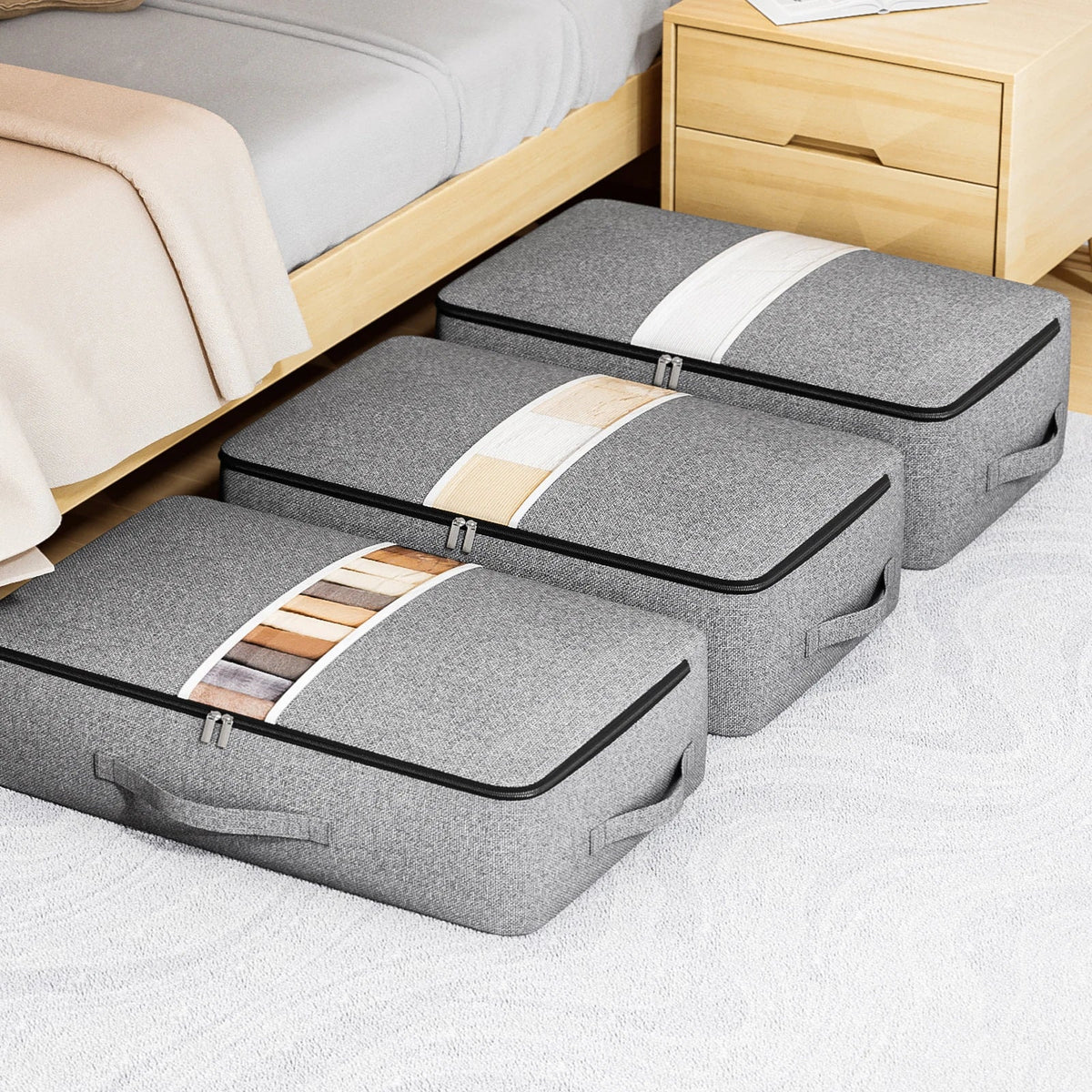 Under-Bed Storage Bag Transparent Window Metal Zipper