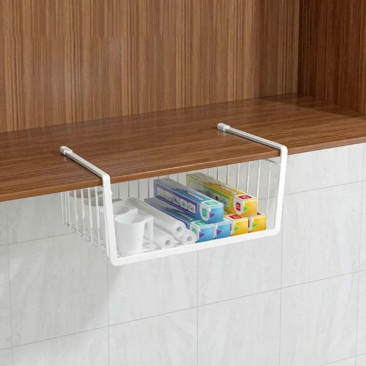 Under-Shelf Storage Basket Tool-Free Slide-On Space-Saving